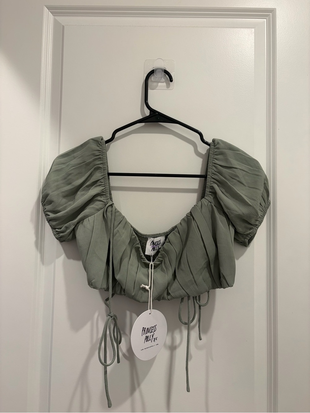 Princess Polly Sage Green Puff Sleeve Cropped Blouse